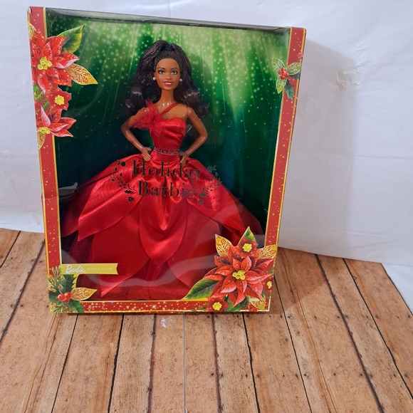 Barbie Signature 2022 Holiday Black Hair Red Gown Collectible 12" Do… - Picture 1 of 10